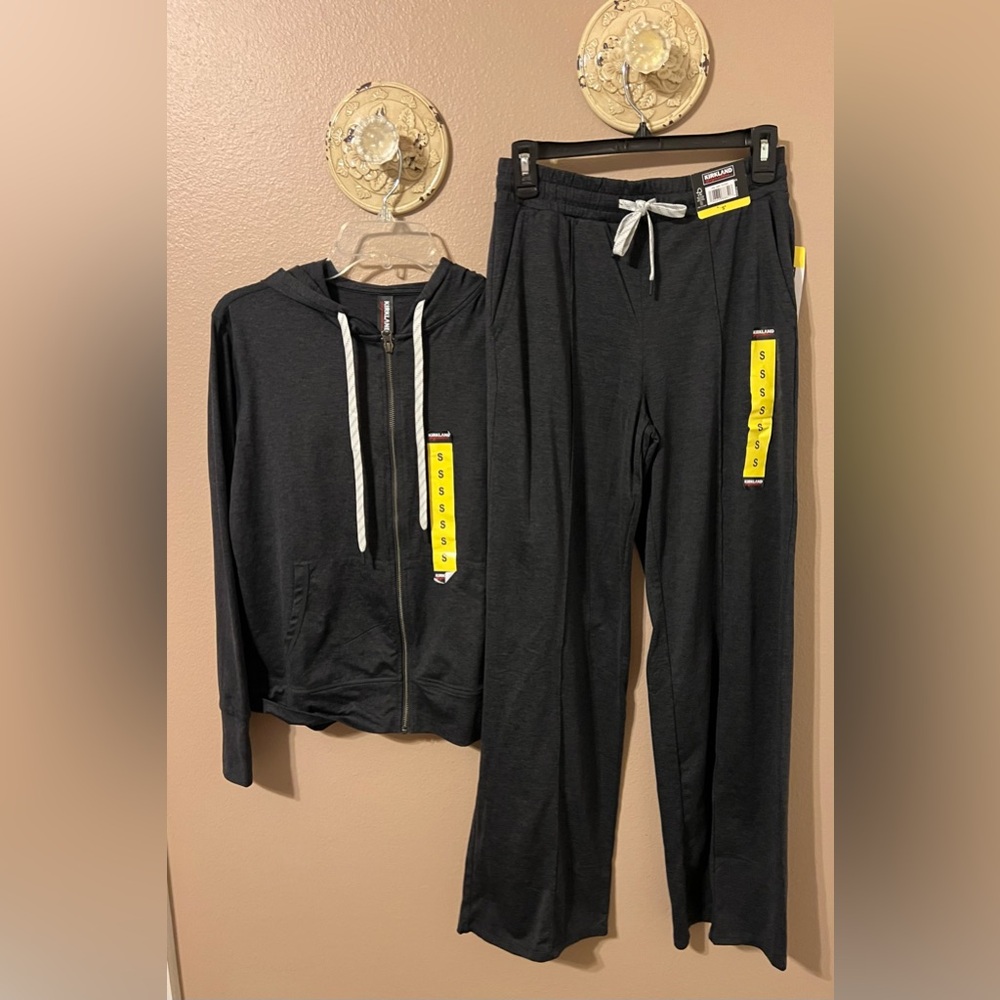 Kirklands Black Hoodie and Jogger Set with White Drawstrings